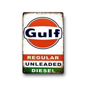 DEKORACYJNA BLACHA / TABLICA ŚCIENNA - GULF | REGULAR | UNLEADED | DIESEL