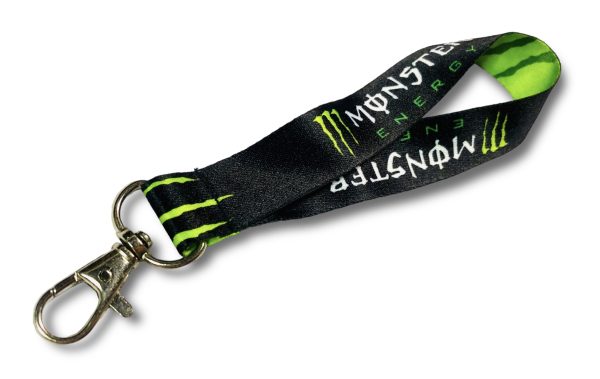 WYTRZYMAŁA SMYCZ DO KLUCZY Z MOTYWEM ZNANEJ MARKI O ZIELONO CZARNYCH BARWACH. IDEALNE POD KLUCZE. MONSTER ENERGY