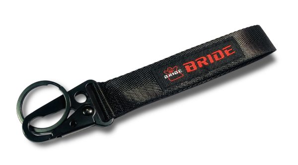 SMYCZ BRIDE CZARNA CZERWONY NAPIS Z KARABINKIEM WYKONANA Z PASÓW SAMOCHODOWYCH